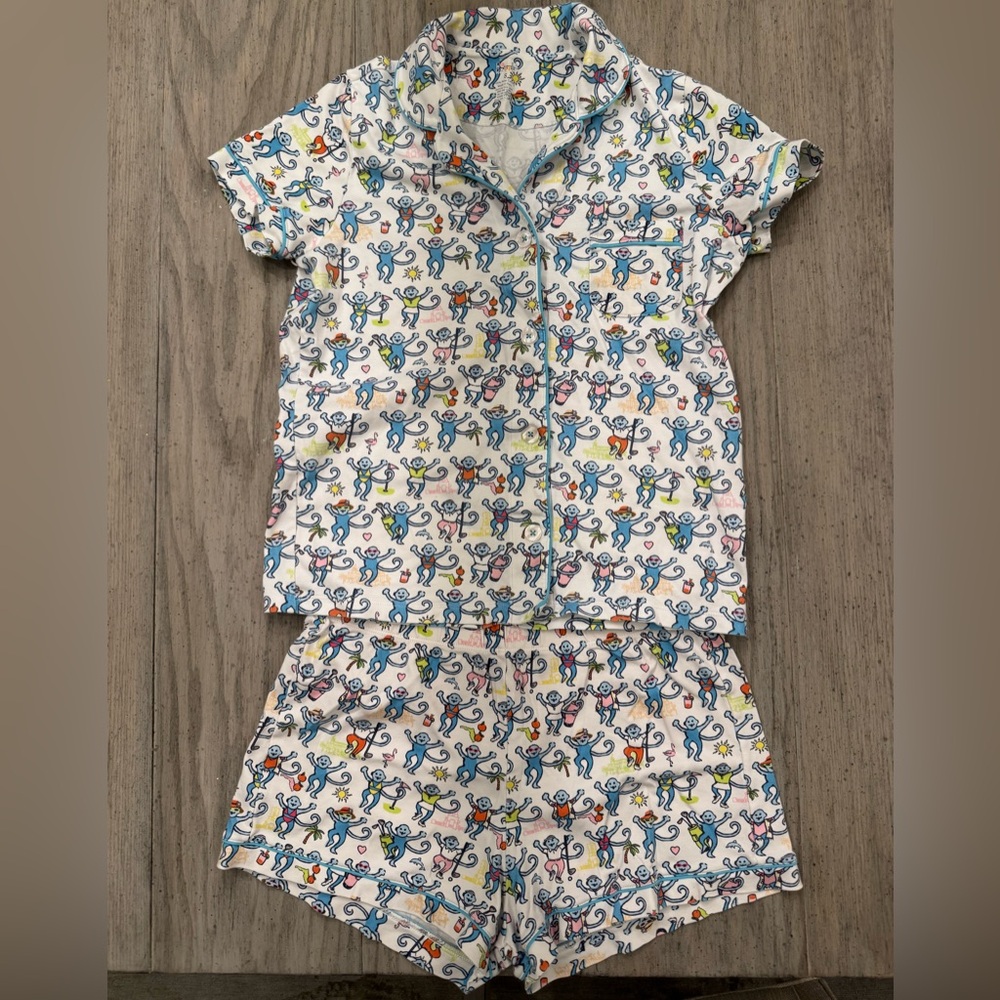Roller Rabbit Palm Beach Monkey Polo Pajamas Set, Size S